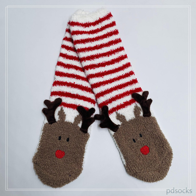 Wholesale super soft microfiber yarn Cosy Socks Home Socks fuzzy sock cozy sleep socks 3D ears deer cartoon sock 