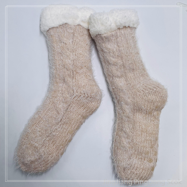 Wholesale long feather yarn Cotton fleece non - slip floor socks home sock cotton fleece socks stockings 