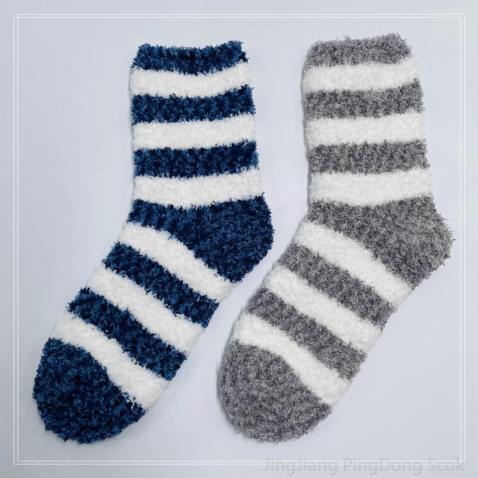 Wholesale super soft microfiber cosy warm sock stripe home sock blue and white 