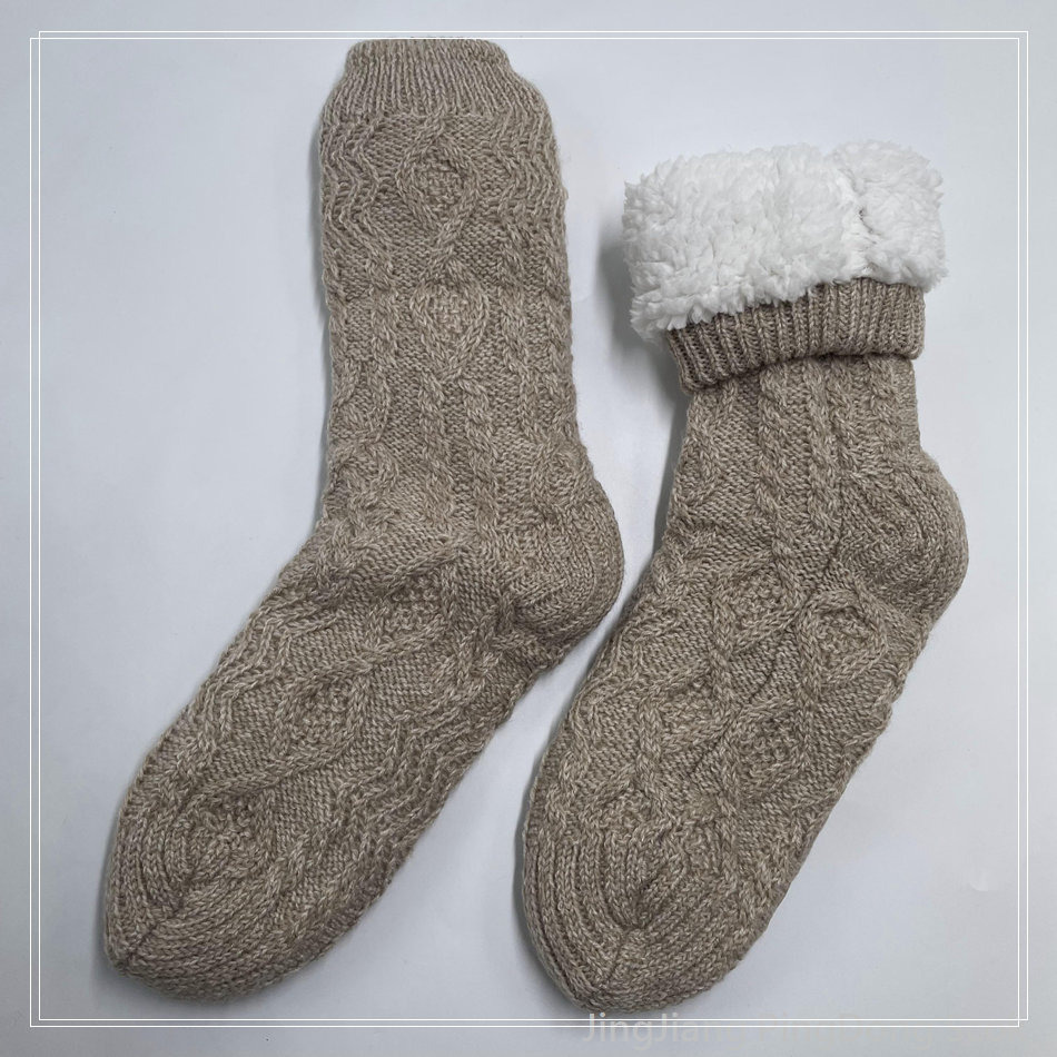 Wholesale super soft cotton lining sherpa socks non-slip home sock double layer sock 