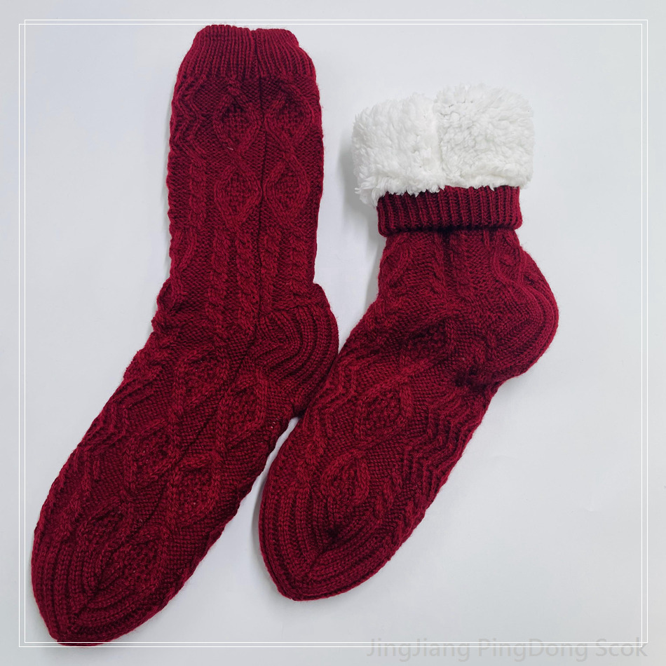 Wholesale super soft cotton lining sherpa socks non-slip home sock double layer sock hot sale 