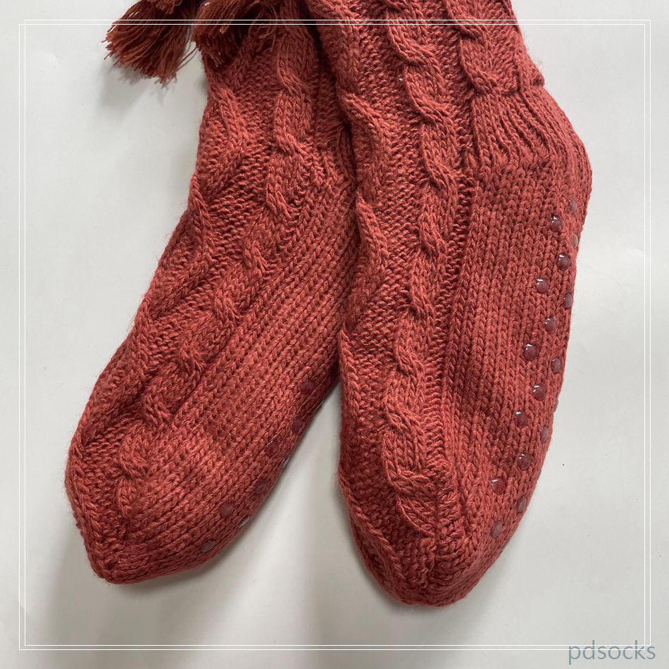 HOT sale cable Knitted Slipper Home Socks Cosy Double Layer Thick Warm Sock cosy sock 