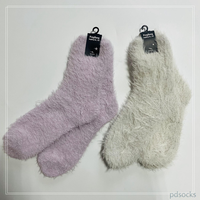 Custom super soft brushed knit socks long feather yarn cosy sock women sock 