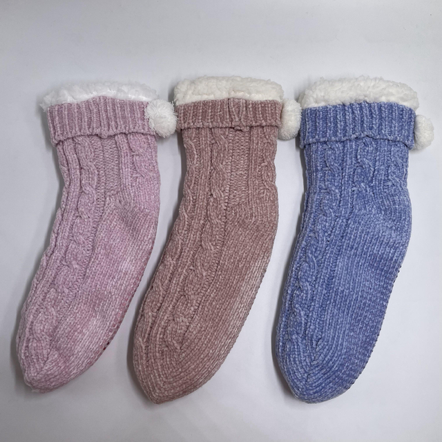 Wholesale colored chenille cotton lining series sherpa thick cotton lining slipper socks