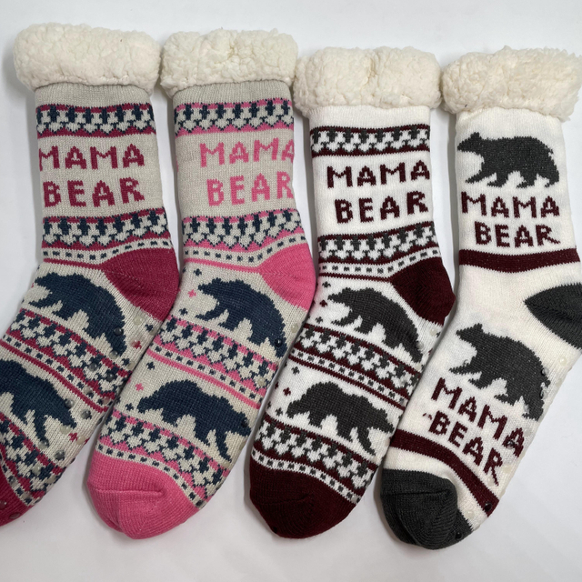 Wholesale sherpa thick cotton lining slipper socks mama bear series