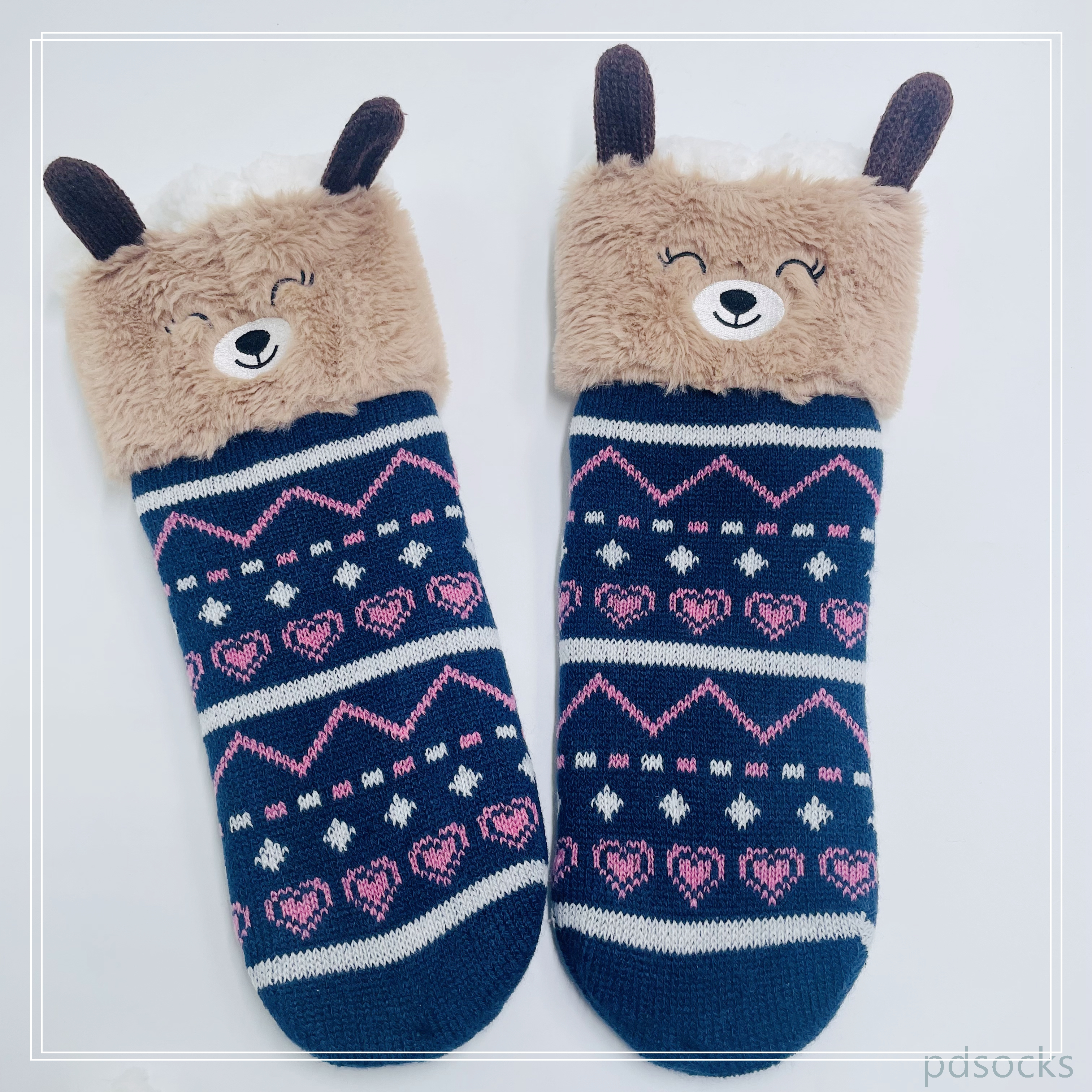 Wholesale bear  thick cotton lining slipper socks Series with fringe 3D cartoon 