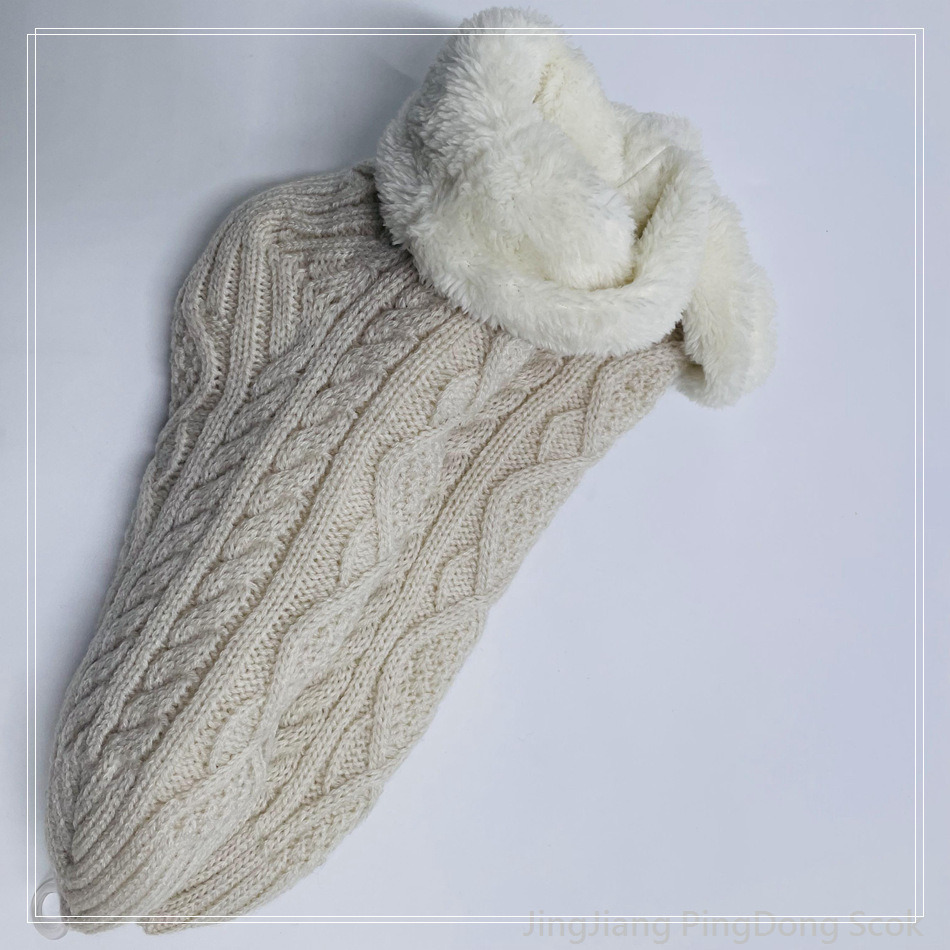 Wholesale cabled knitted double layer cotton fleece Sherpa socks adult indoor sock 