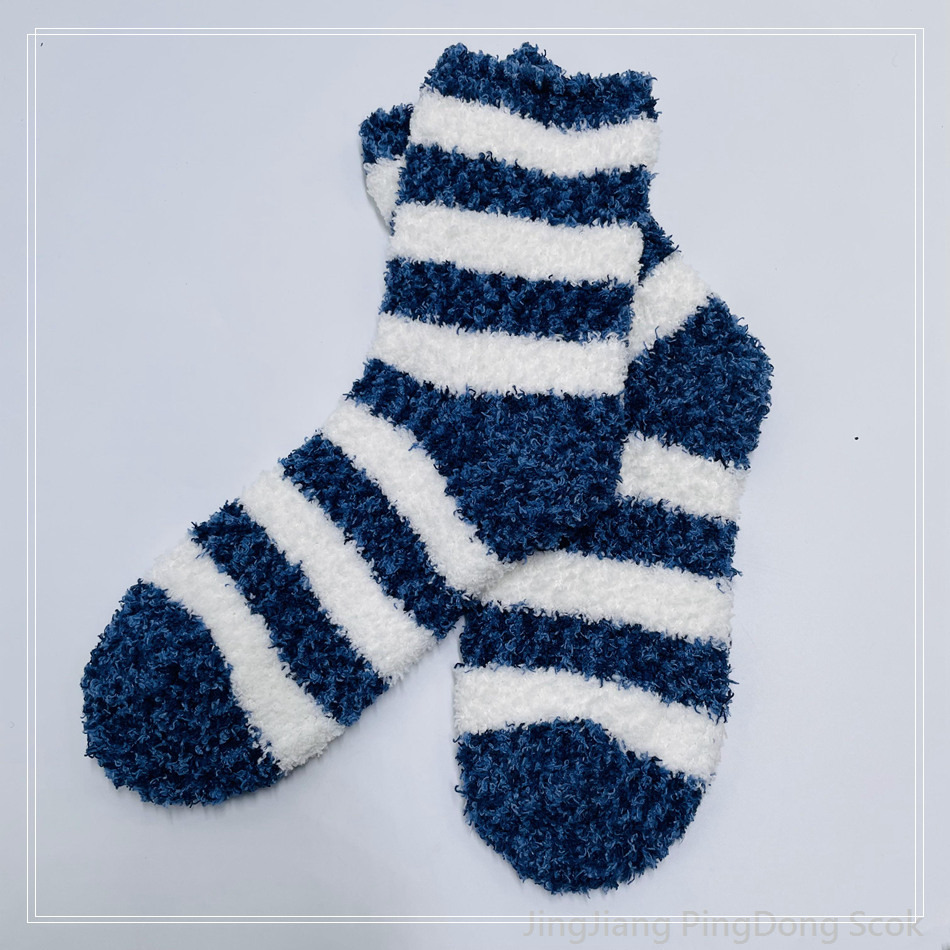 Wholesale super soft microfiber cosy warm sock stripe home sock blue and white 