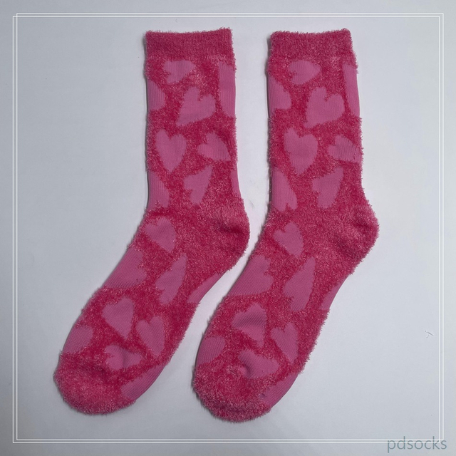 Women Pink Heart Fluffy Socks Feather Yarn Cosy Sock Home Sock
