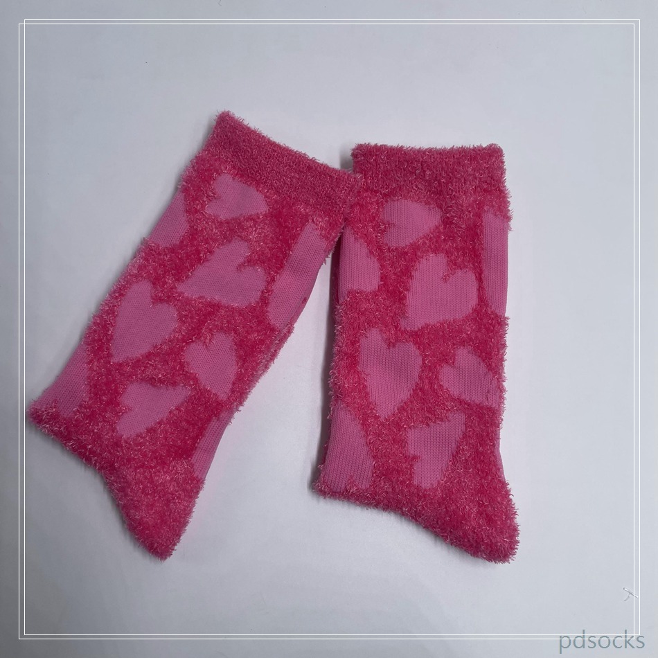 Women Pink Heart Fluffy Socks Feather Yarn Cosy Sock Home Sock