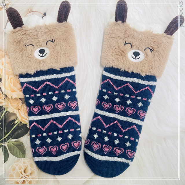 Wholesale bear  thick cotton lining slipper socks Series with fringe 3D cartoon 