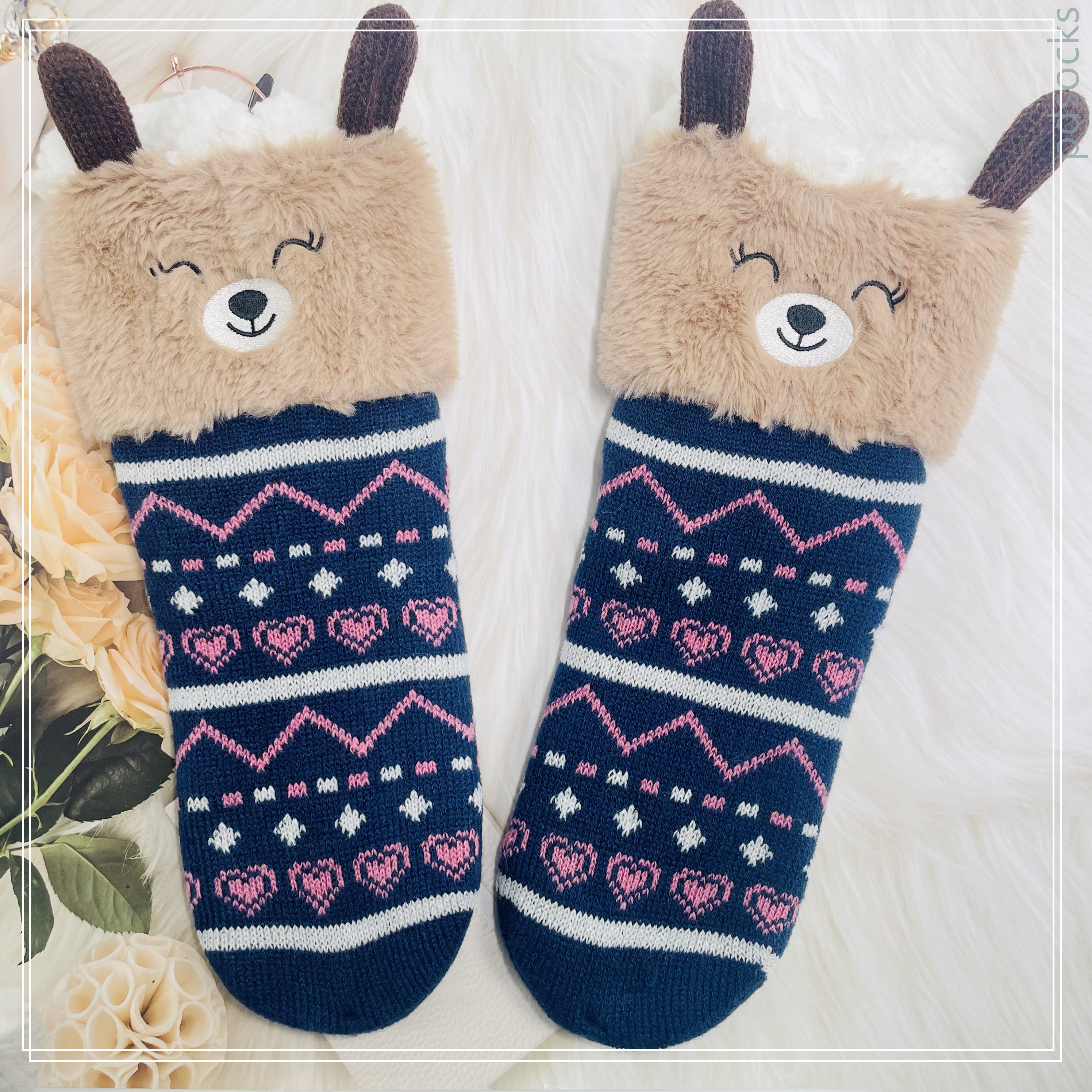Wholesale bear  thick cotton lining slipper socks Series with fringe 3D cartoon 