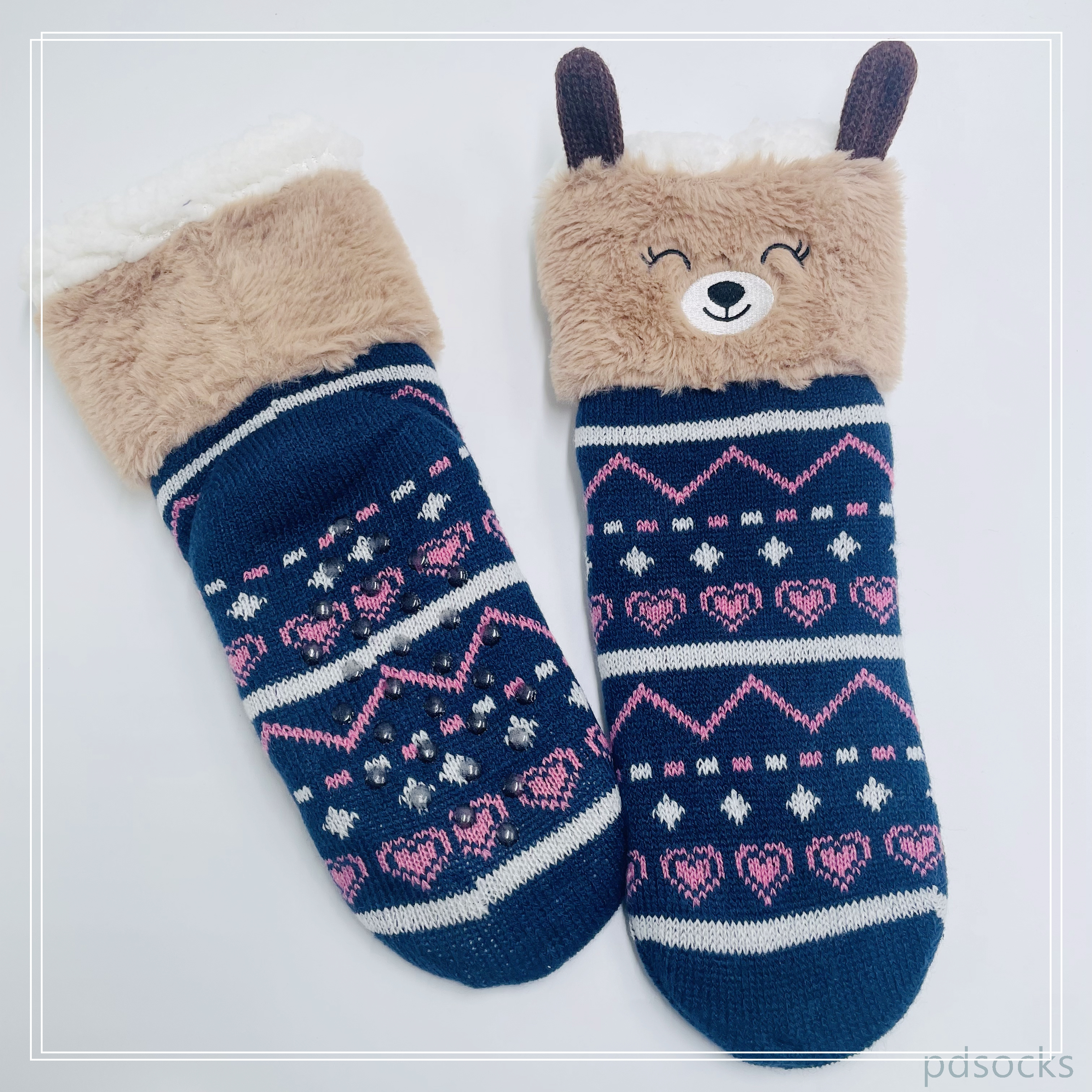 Wholesale bear  thick cotton lining slipper socks Series with fringe 3D cartoon 