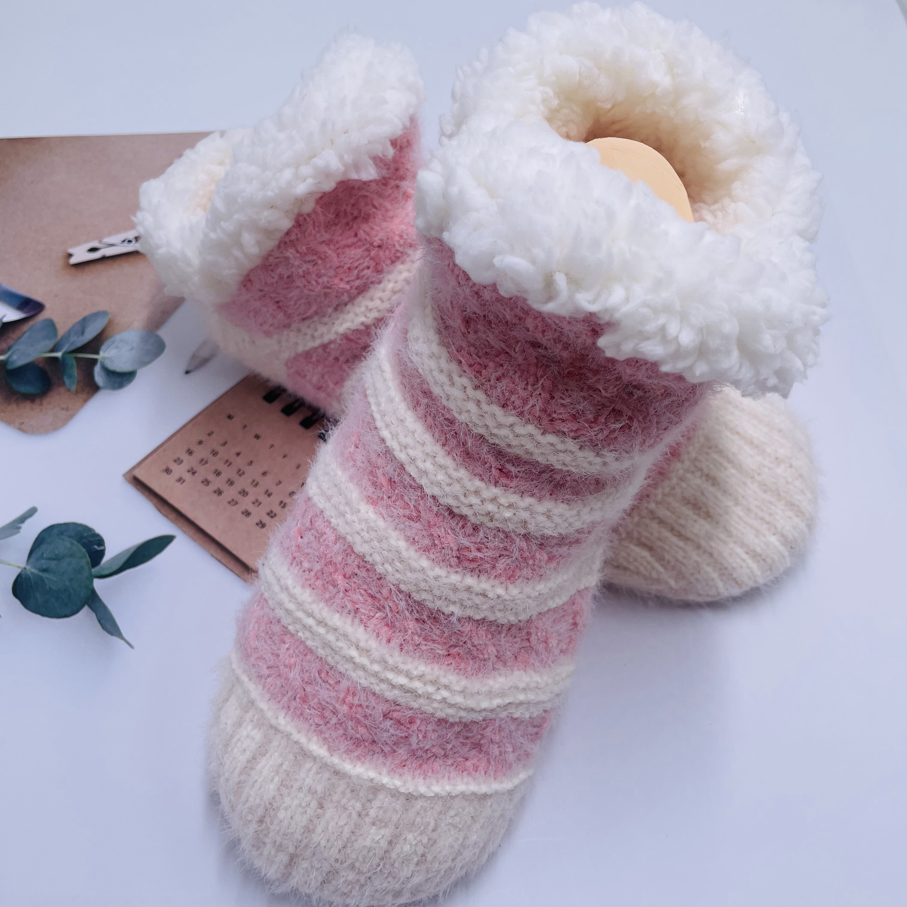Wholesale home shoes Slipper Sock feather yarn Non-slip Floor Socks Knitted Shoes women socks 