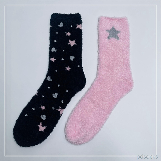Wholesale women feather yarn star and moon cosy socks home socks 