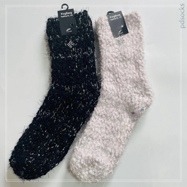 Wholesale popcorn and feather yarn knitted cosy socks thermal thick home socks floor cosy sock 
