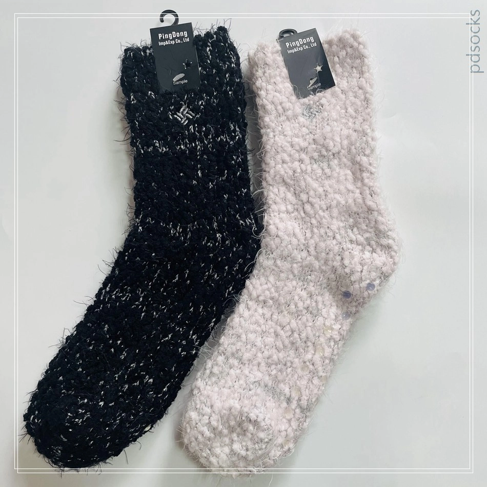 Wholesale popcorn and feather yarn knitted cosy socks thermal thick home socks floor cosy sock 