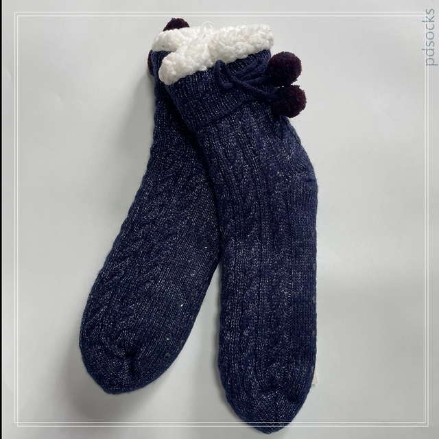 Wholesale Knitted Slipper Home Socks Cosy Double Layer Thick Warm Sock blue 