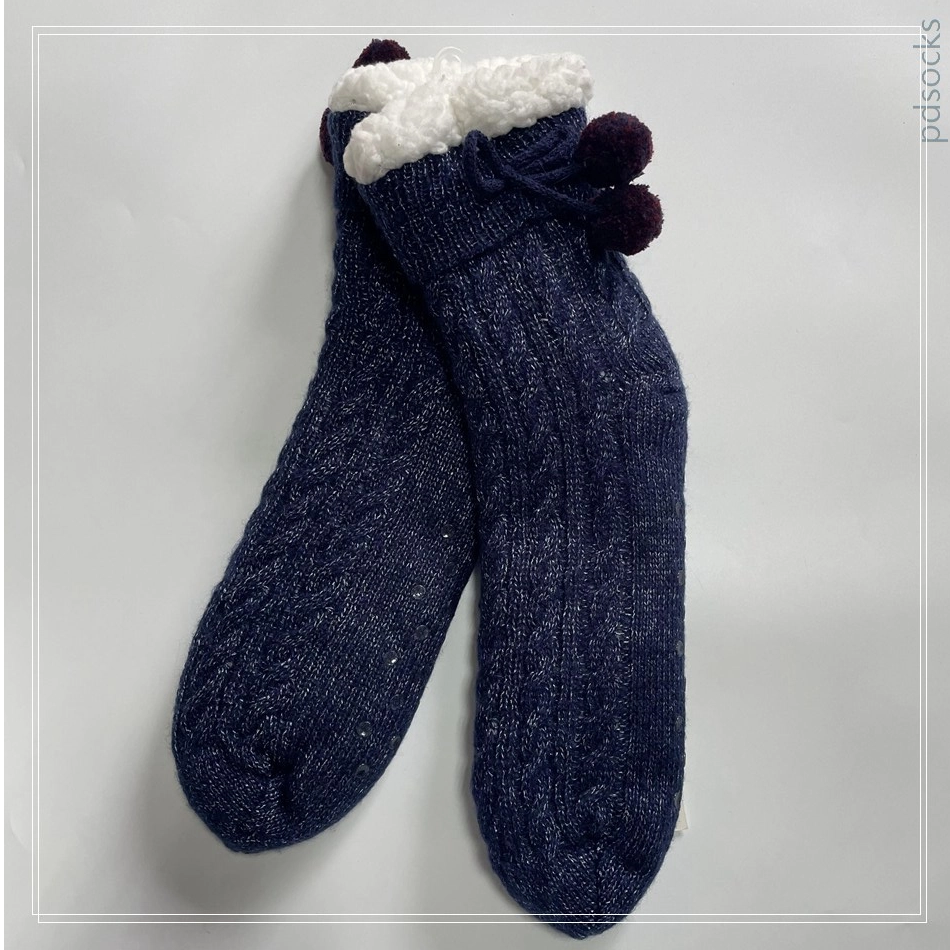 Wholesale Knitted Slipper Home Socks Cosy Double Layer Thick Warm Sock blue 