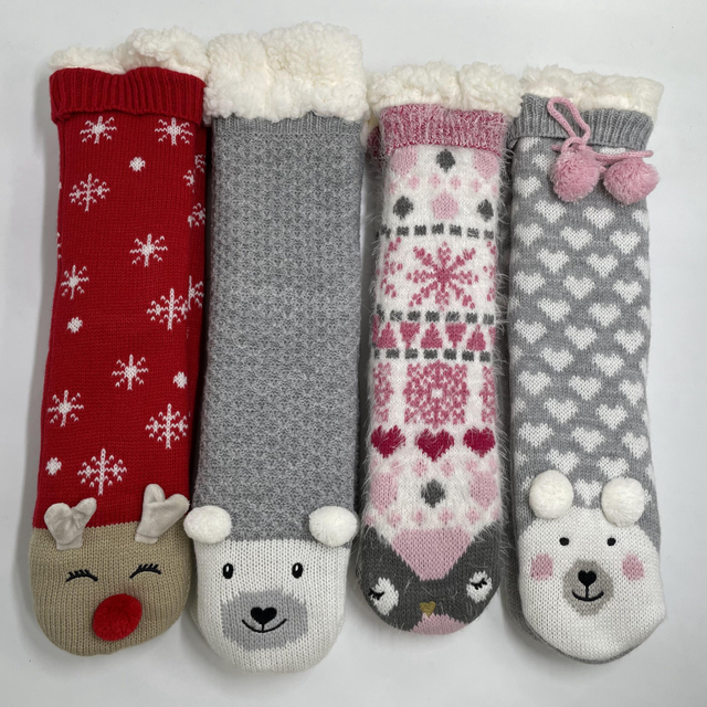 Wholesale sherpa thick cotton lining slipper socks 3D cartoon series