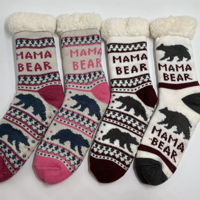 Wholesale sherpa thick cotton lining slipper socks mama bear series