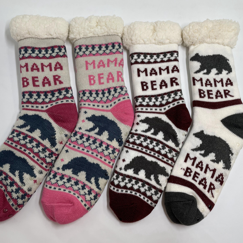 Wholesale sherpa thick cotton lining slipper socks mama bear series