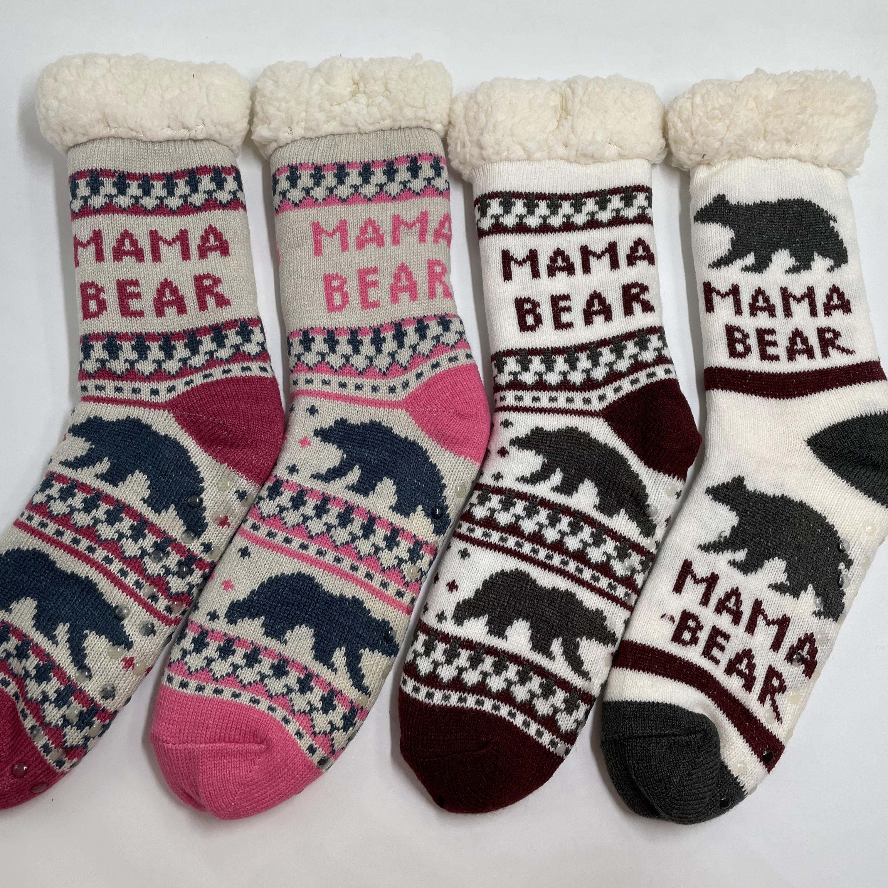 Wholesale sherpa thick cotton lining slipper socks mama bear series