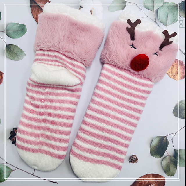 Wholesale sherpa thick cotton lining slipper socks Series with fringe 3D cartoon 