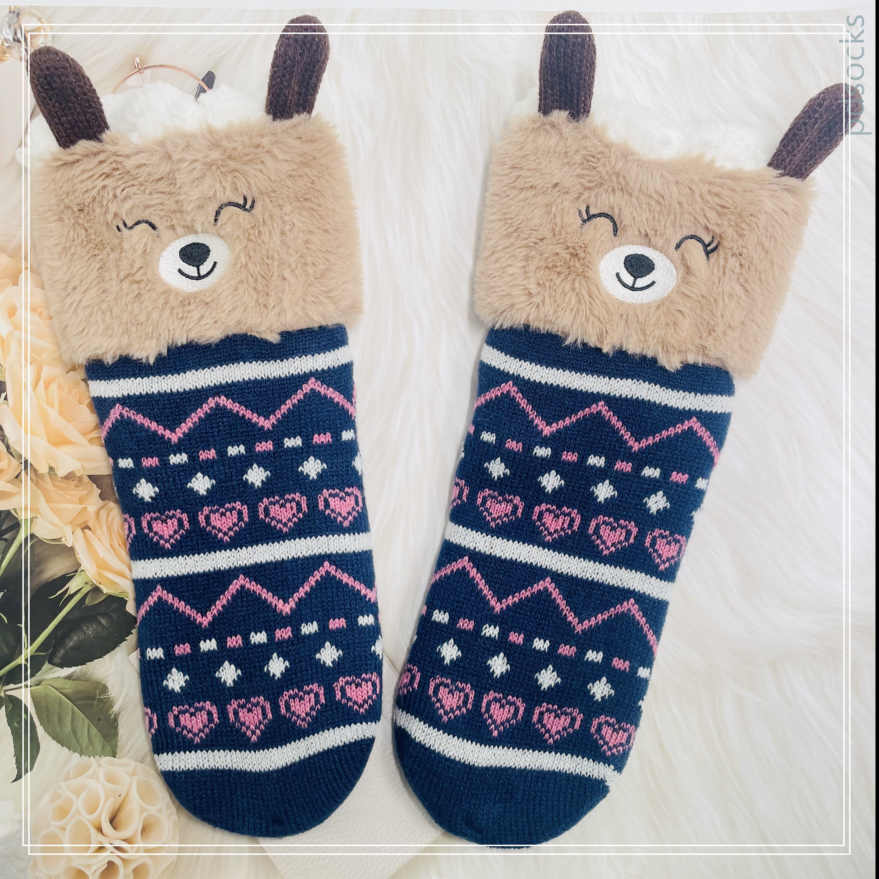 Wholesale bear  thick cotton lining slipper socks Series with fringe 3D cartoon 