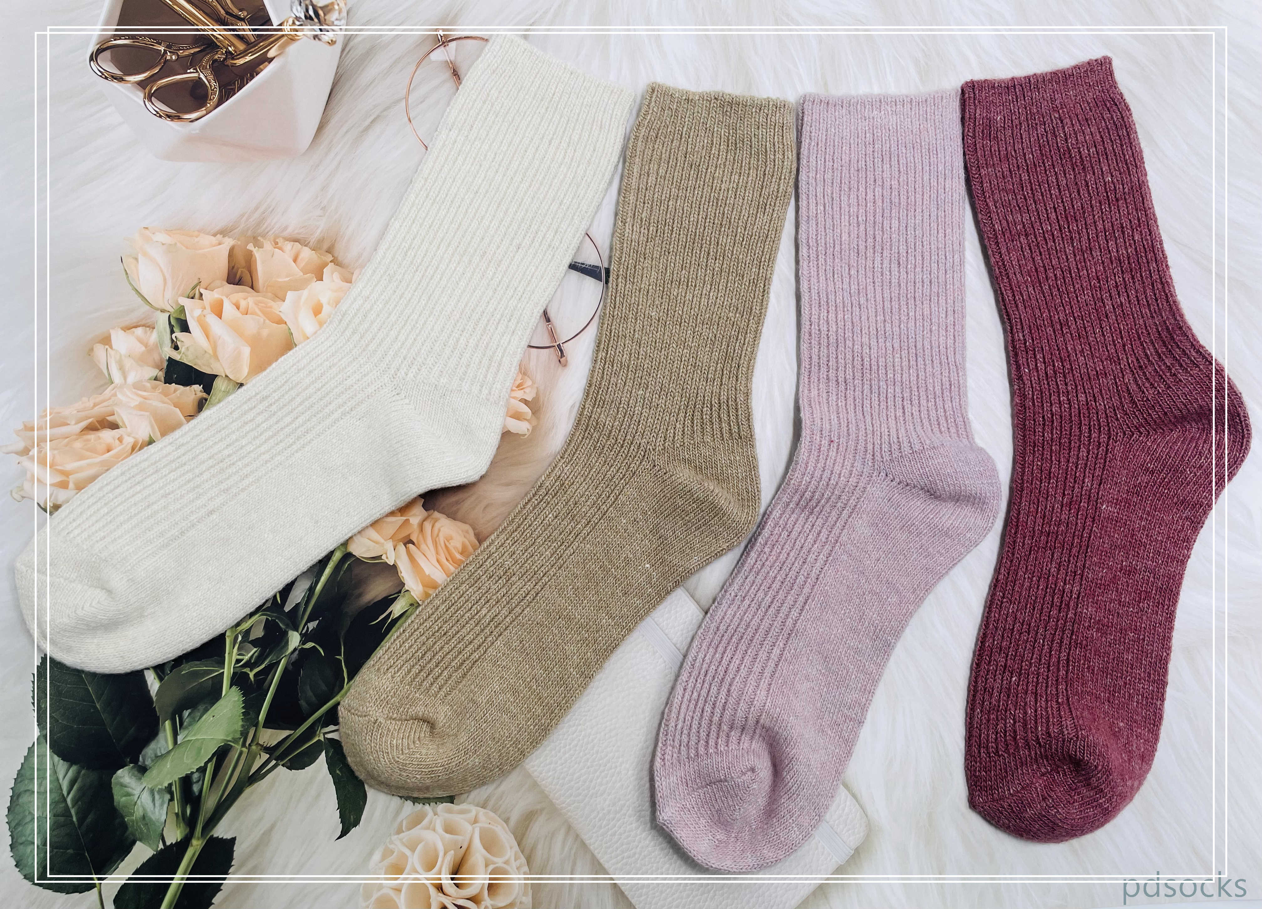Customized women's mid - calf socks crafted from a blend of wool and cashmere