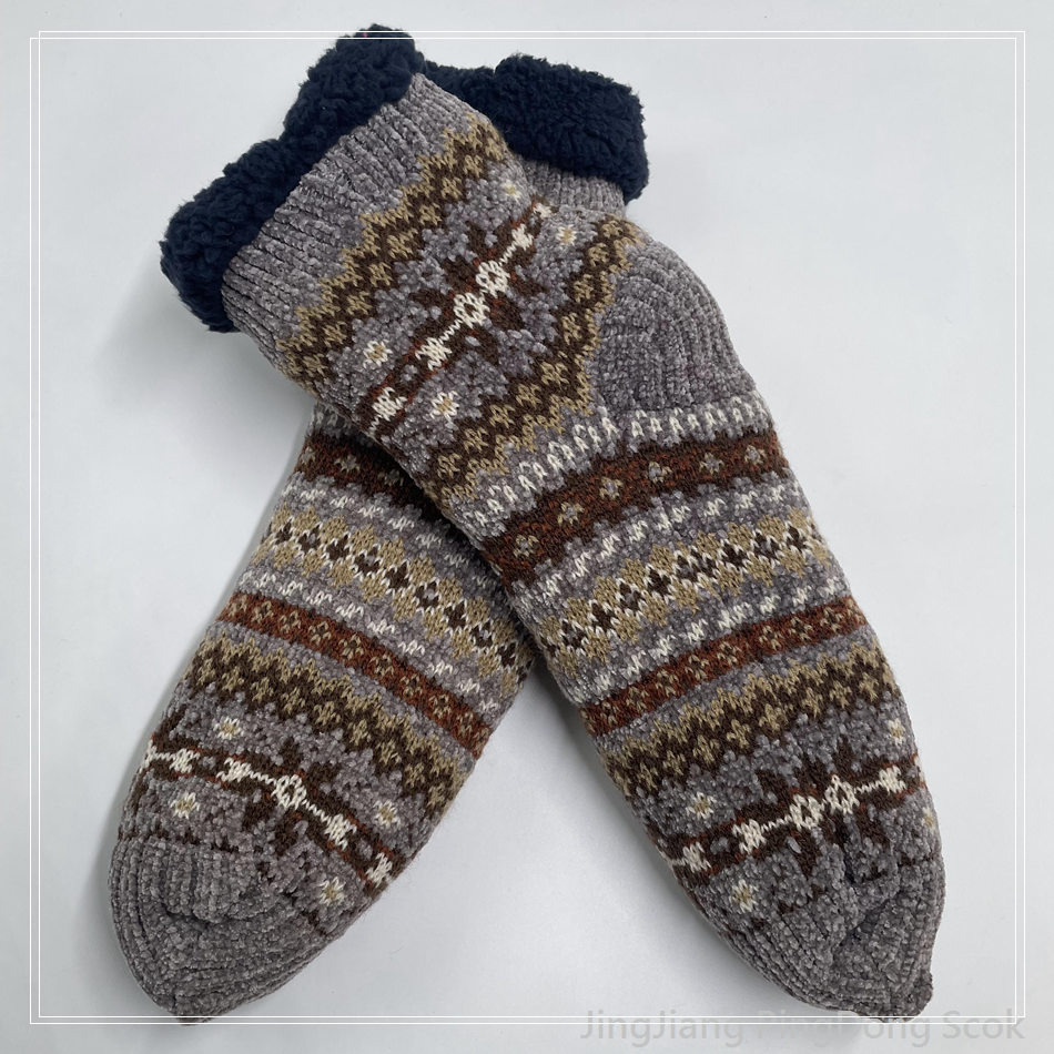 Wholesale chenille double layer cotton fleece Sherpa socks adult indoor sock 