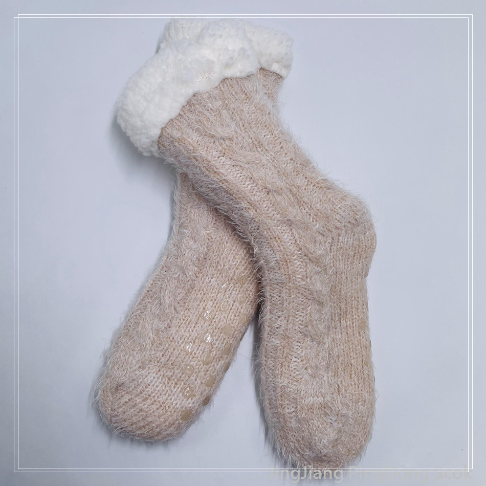 Wholesale long feather yarn Cotton fleece non - slip floor socks home sock cotton fleece socks stockings 