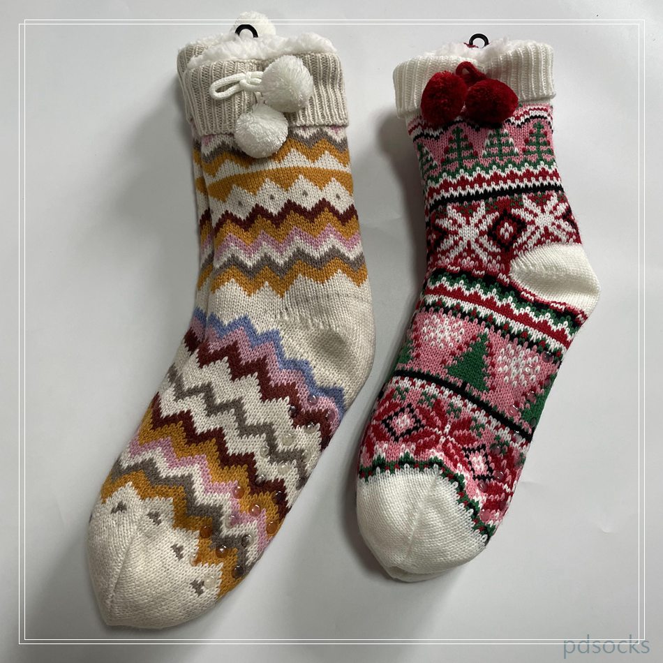 Wholesale fleece slipper socks knitted home socks snowman Cosy Double Layer Floor Socks