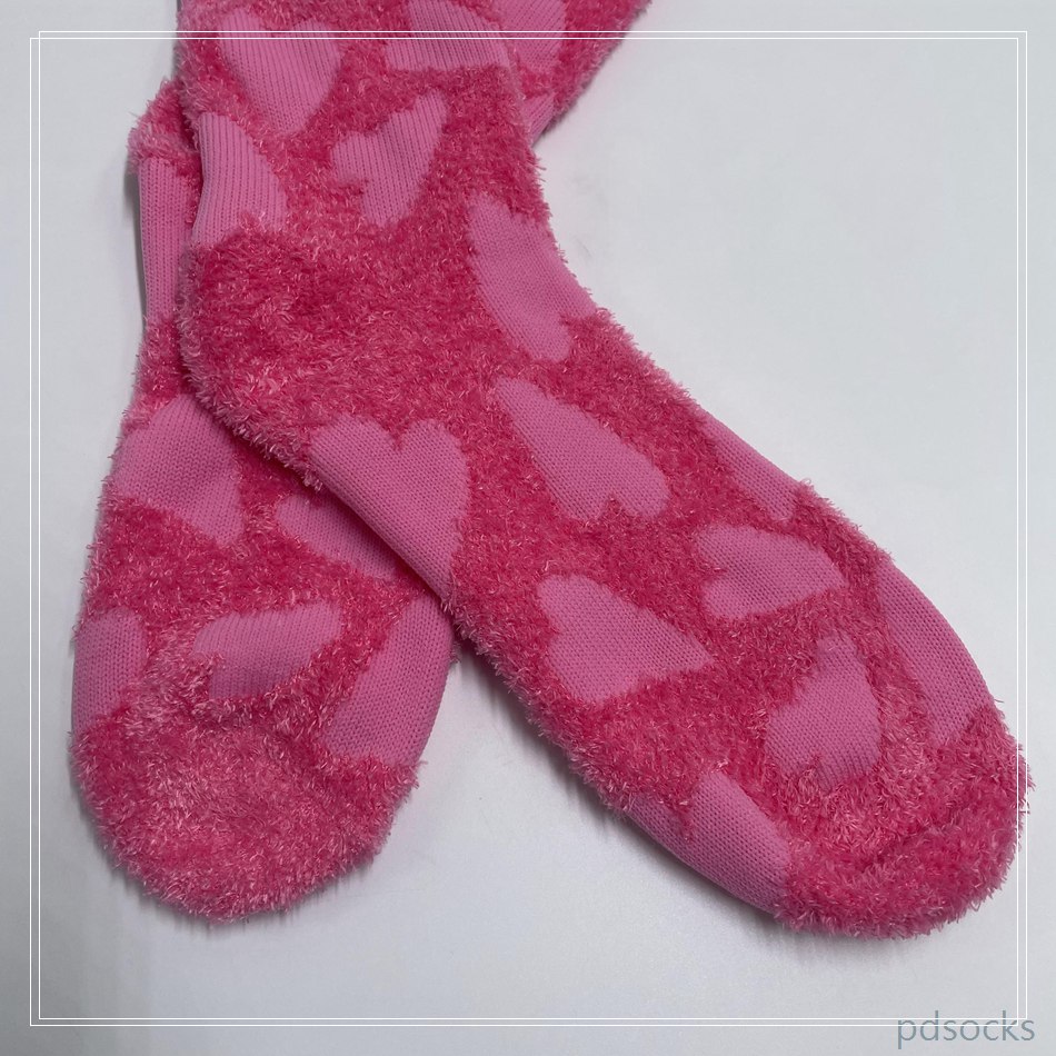 Women Pink Heart Fluffy Socks Feather Yarn Cosy Sock Home Sock