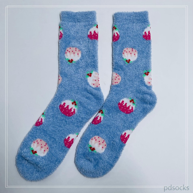 Wholesale long feather yarn Cosy Socks Home Socks fuzzy sock strawberry