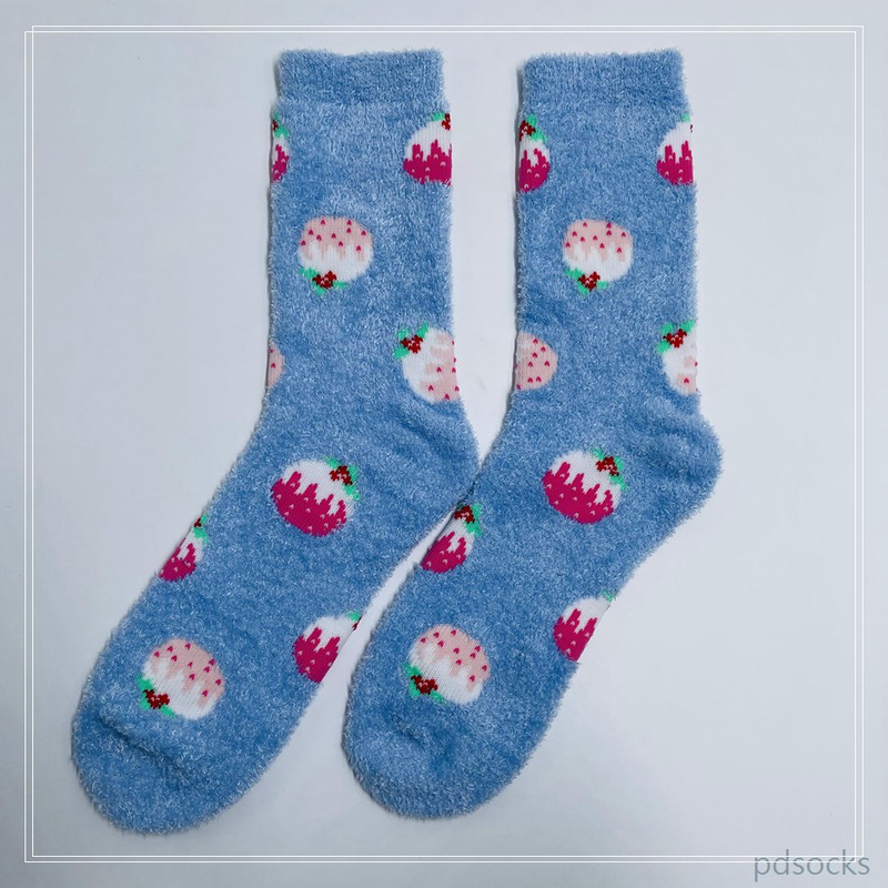 Wholesale long feather yarn Cosy Socks Home Socks fuzzy sock strawberry