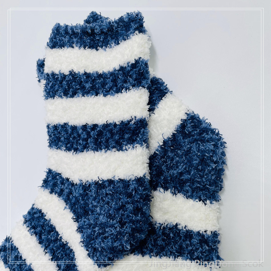 Wholesale super soft microfiber cosy warm sock stripe home sock blue and white 