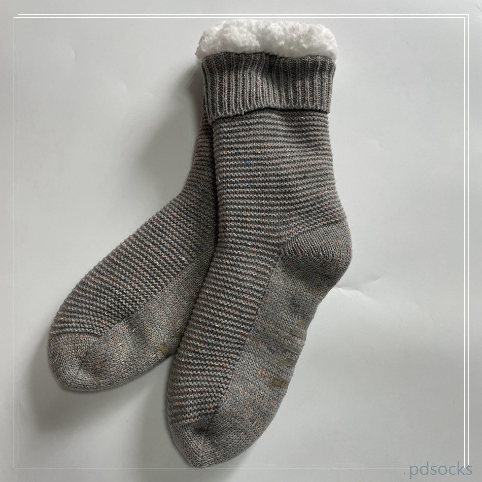 Wholesale color gray yarn cosy Knitted Slipper Home Socks Cosy Double Layer Thick Warm Sock cosy sock 