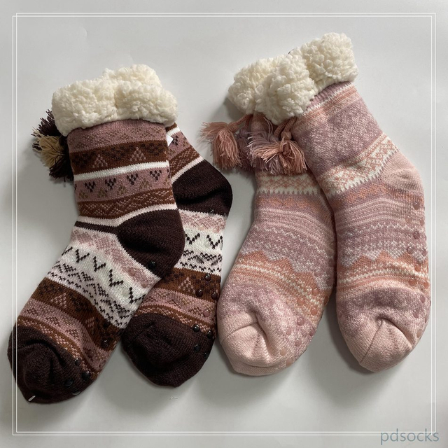 Wholesale hot sale knitted Sherpa sock kids home sock sleep knitted warm sock non-slipper floor socks