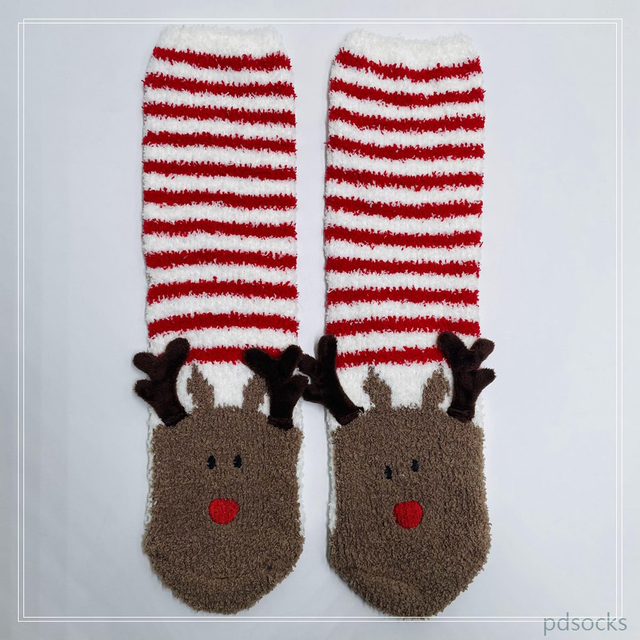 Wholesale super soft microfiber yarn Cosy Socks Home Socks fuzzy sock cozy sleep socks 3D ears deer cartoon sock 