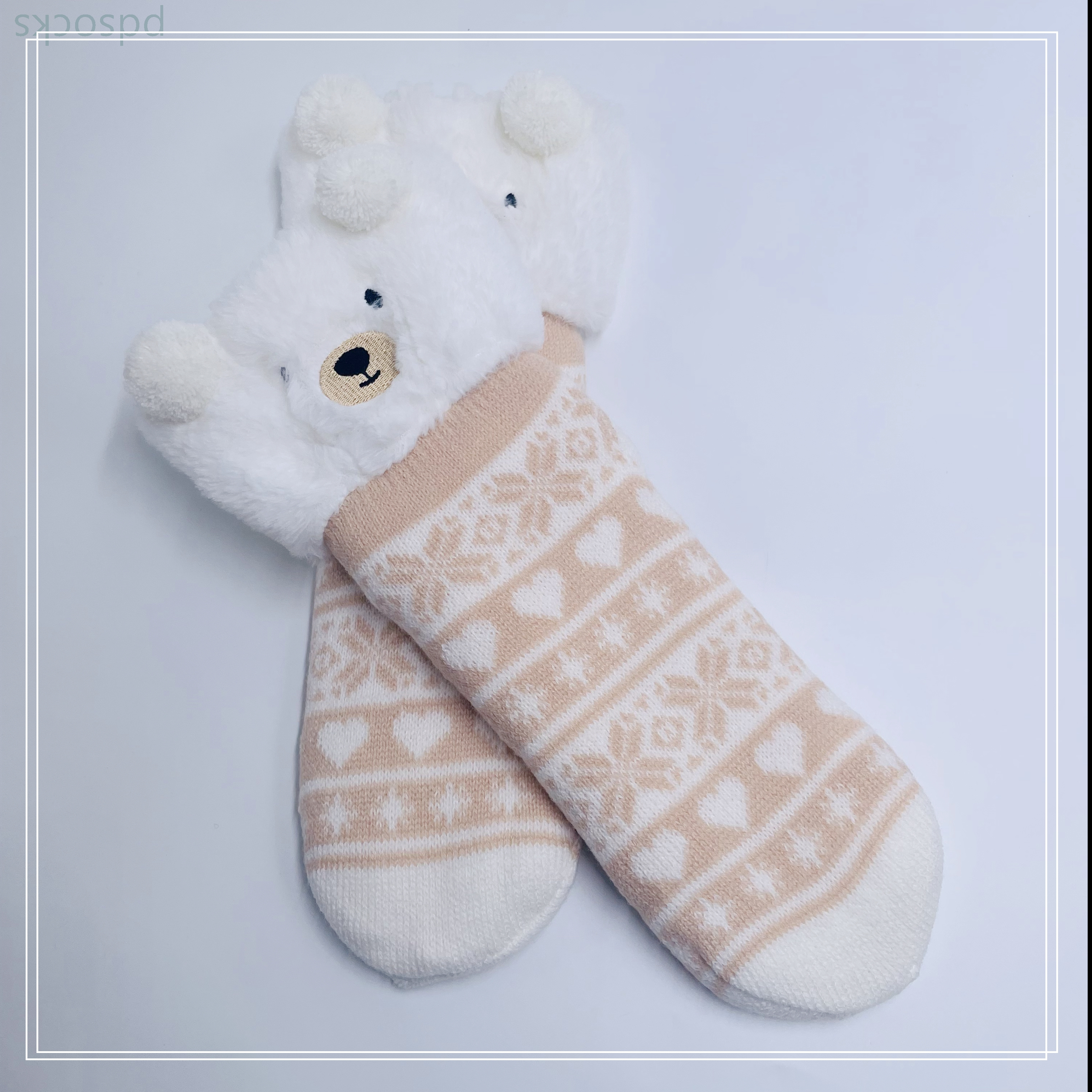 Wholesale bear  thick cotton lining slipper socks Series with fringe 3D cartoon non-slip floor sock 