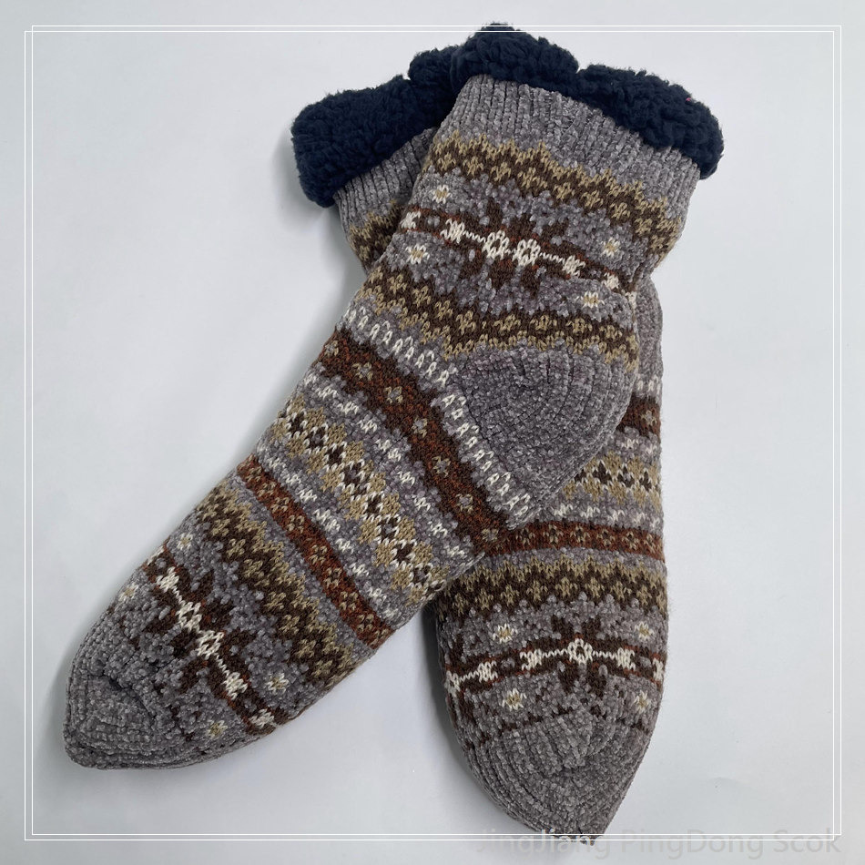Wholesale chenille double layer cotton fleece Sherpa socks adult indoor sock 