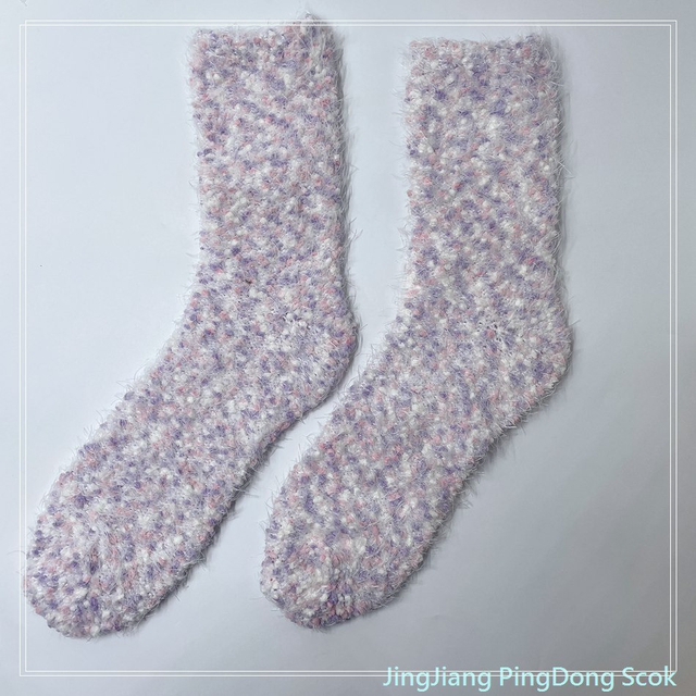 Wholesale popcorn and long feather yarn knitted cosy socks thermal thick home socks floor cosy sock 