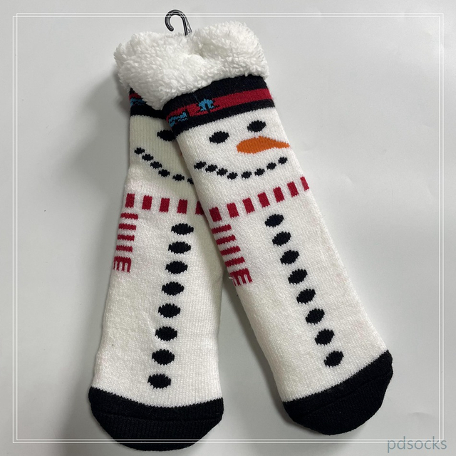 Wholesale thick fleece cosy knitted home socks snowman Cosy Double Layer Floor Socks Hot sale 