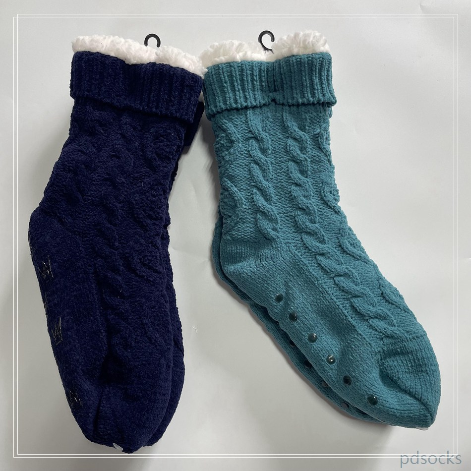 Wholesale chenille Knitted Slipper Home Socks Cosy Double Layer Thick Warm Sock cosy sock 