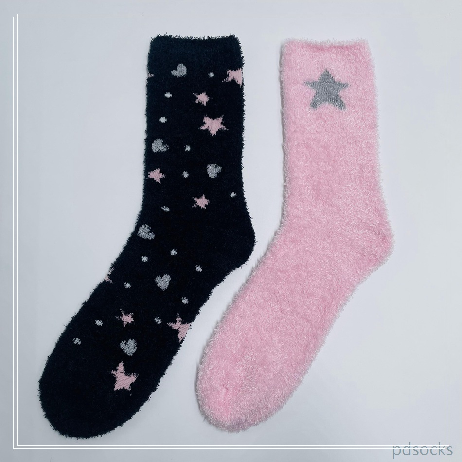Wholesale women feather yarn star and moon cosy socks home socks 
