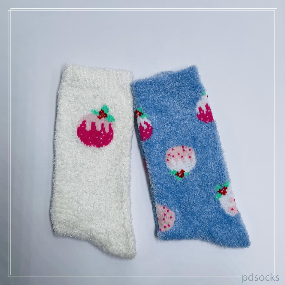 Wholesale long feather yarn Cosy Socks Home Socks fuzzy sock strawberry