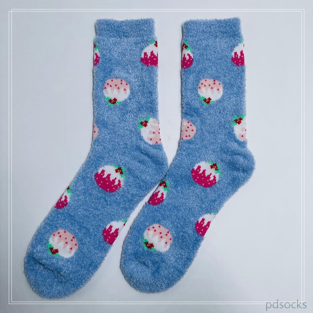 Wholesale long feather yarn Cosy Socks Home Socks fuzzy sock strawberry