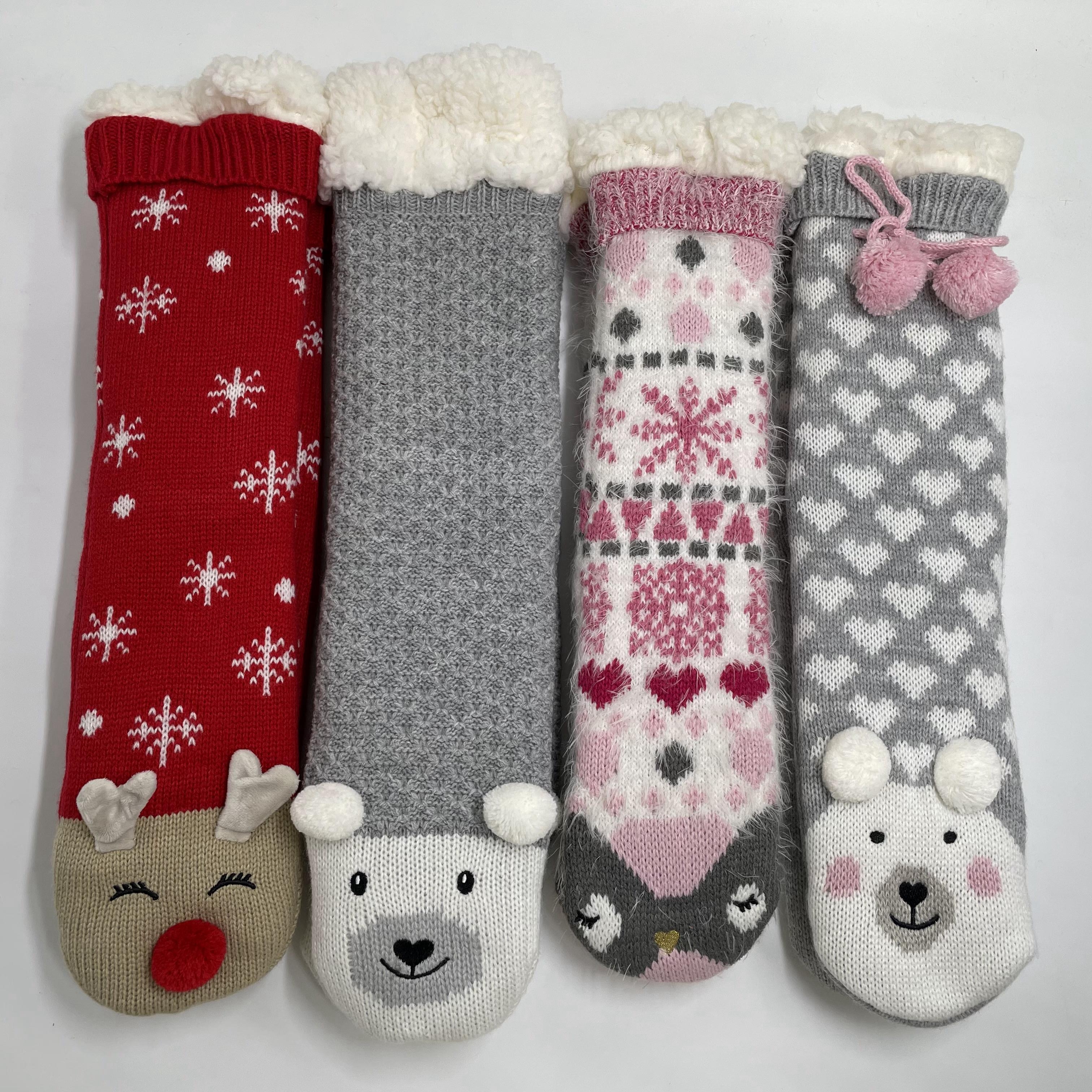 Wholesale sherpa thick cotton lining slipper socks 3D cartoon series