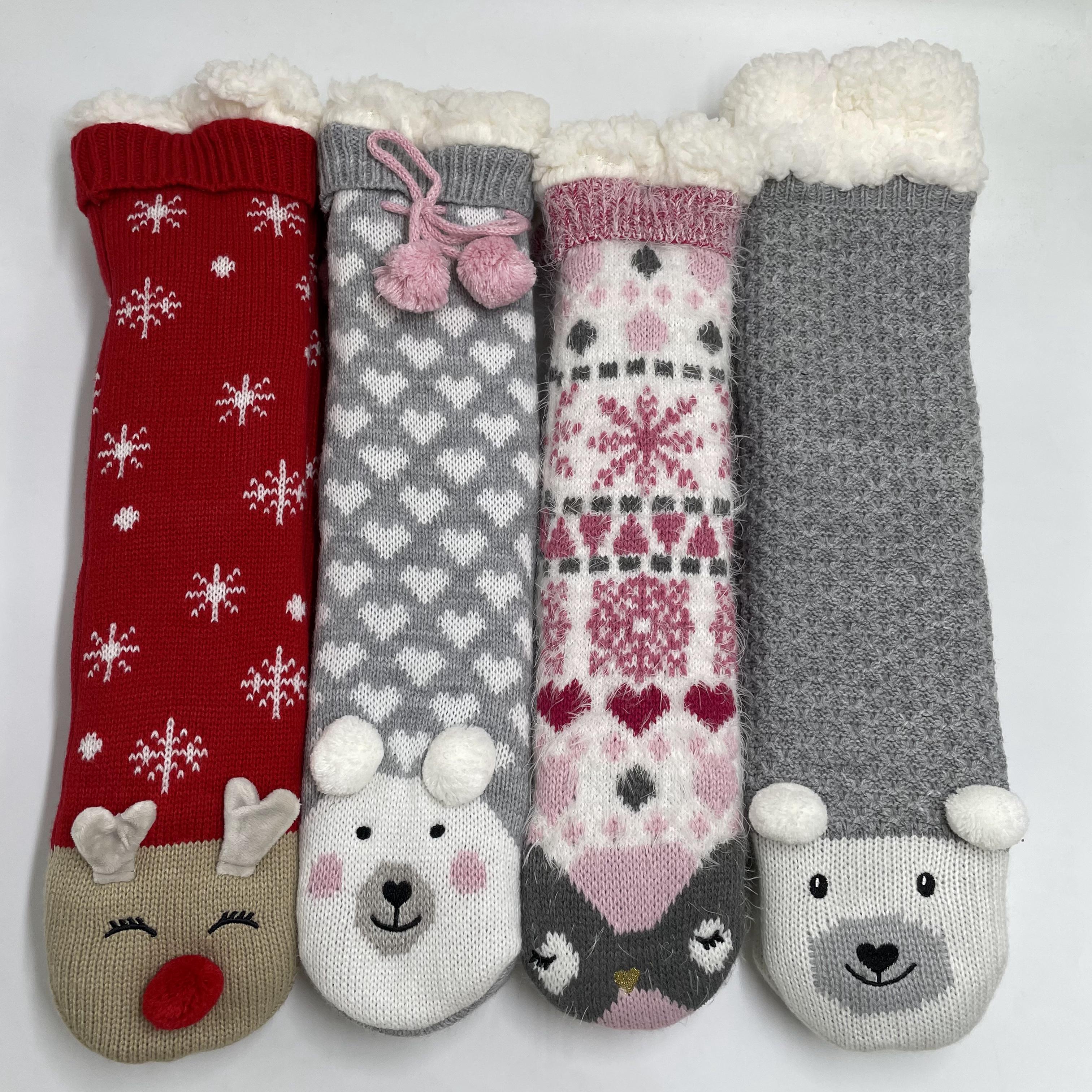 Wholesale sherpa thick cotton lining slipper socks 3D cartoon series